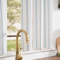 JINCHAN 25*24 Linen Look Short Curtains Striped Kitchen Curtains Blue On White Cafe Curtain Modern Farmhouse Tiers Drapes 2