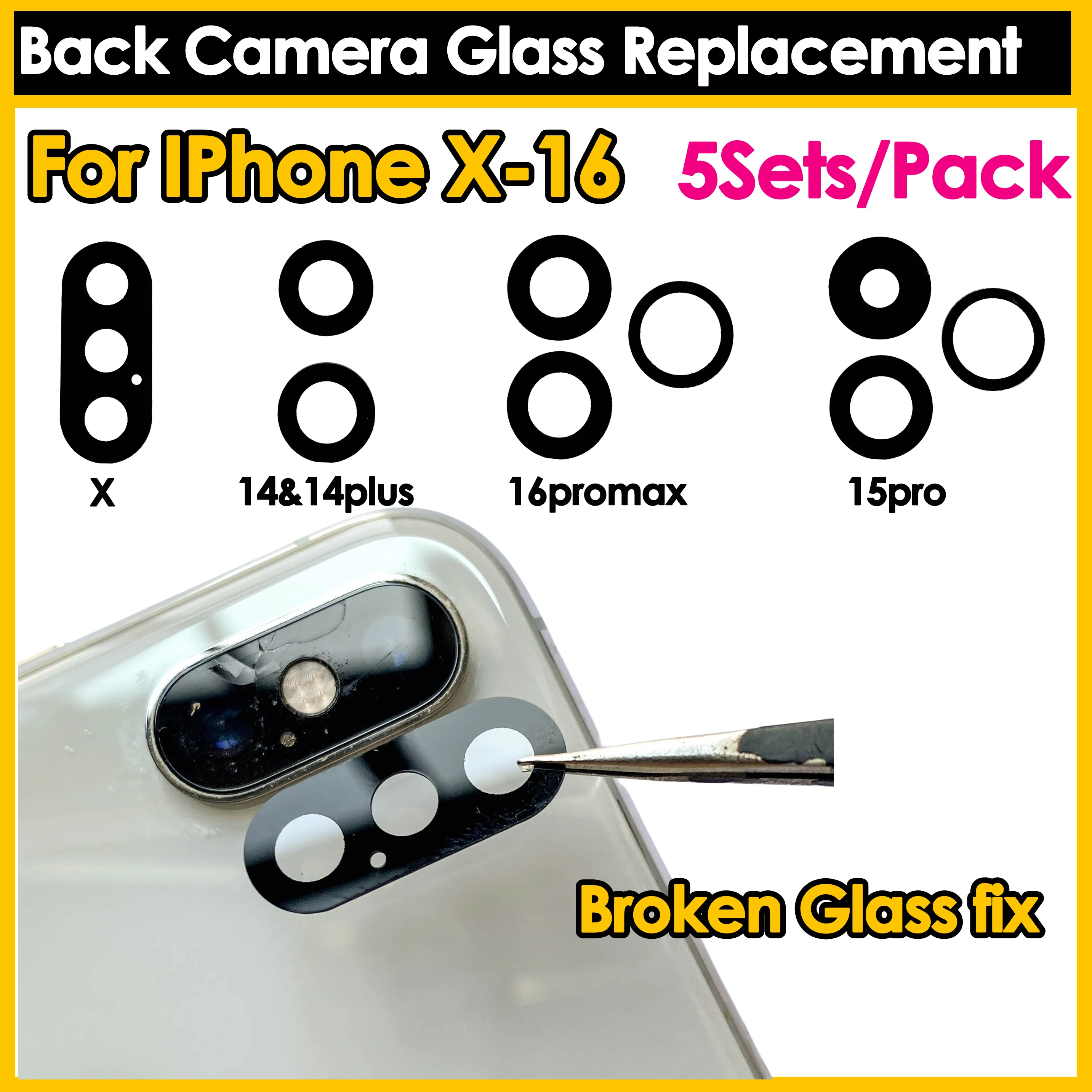 Premium Back Camera Glass Replacement Kit - 5 Sets of Durable Lens Repair Tools
