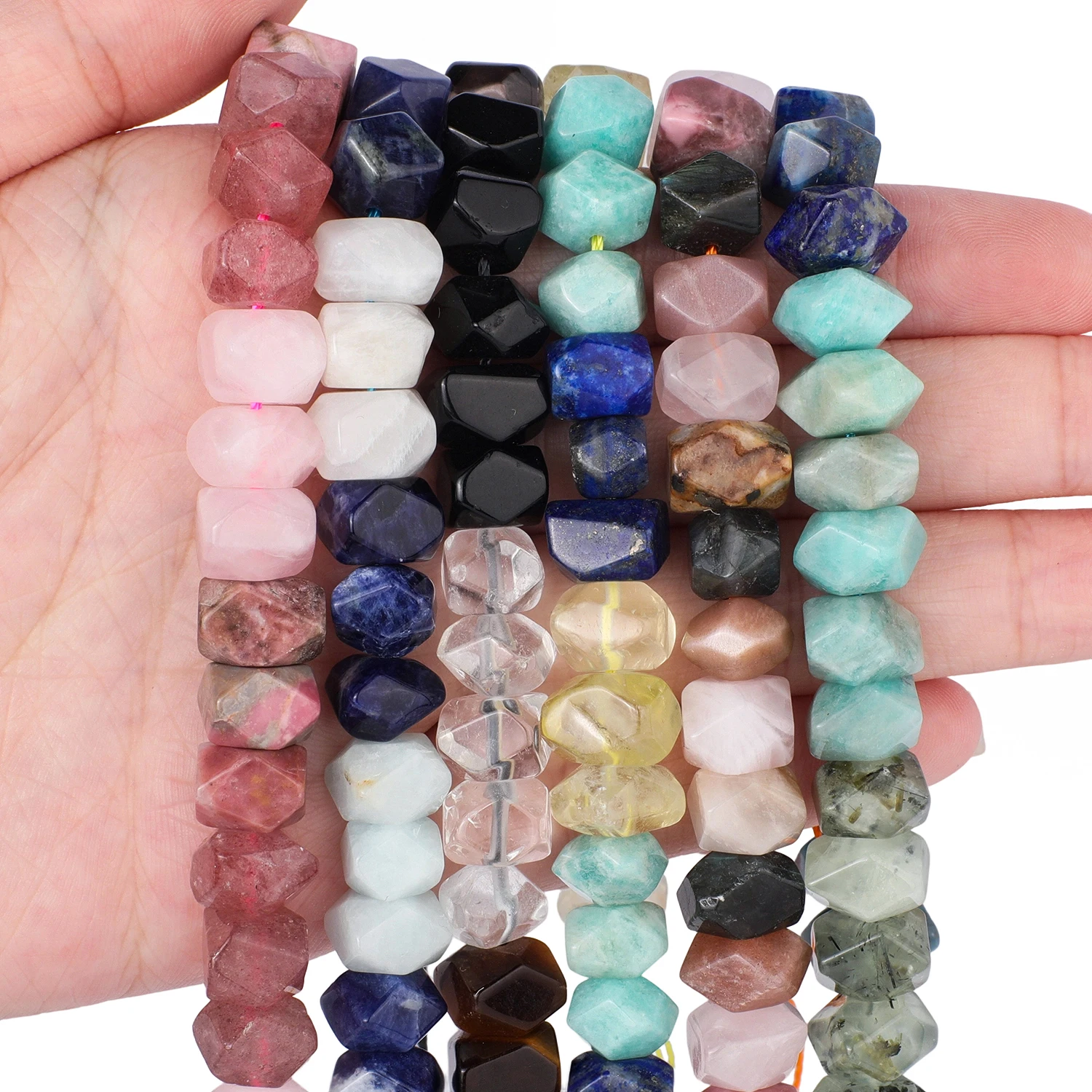 6x11mm natürliche unregelmäßige Rondelle gemischte Steinperlen Rosenquarz Tigerauge Lapislazuli Perlen für DIY Schmuck Armband 7,5 Zoll