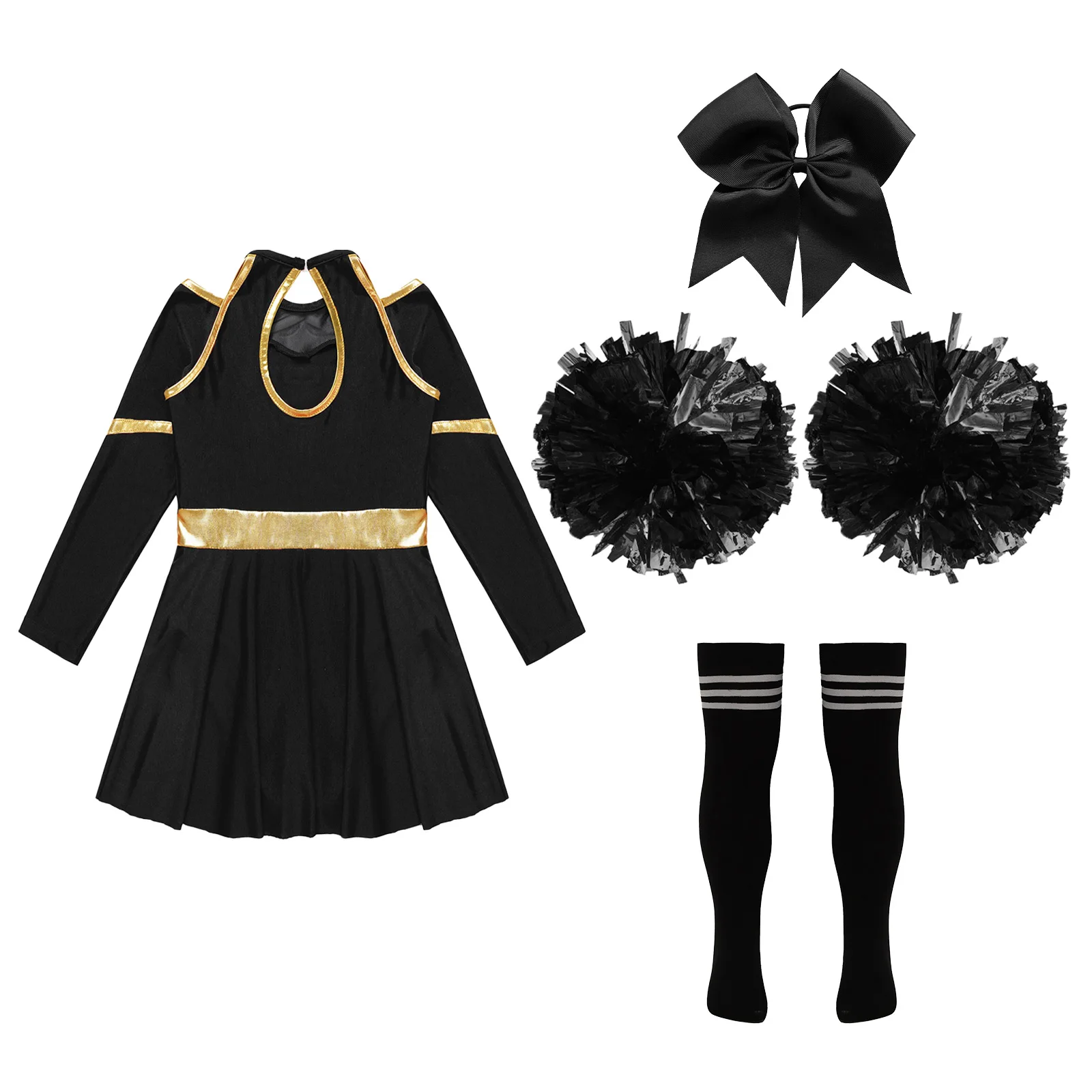 Kids Girls Cheerleading Costume Halloween Cheerleading Dress Pom Poms Bow Hair Clip Socks Birthday Party Gifts cheerleading costume