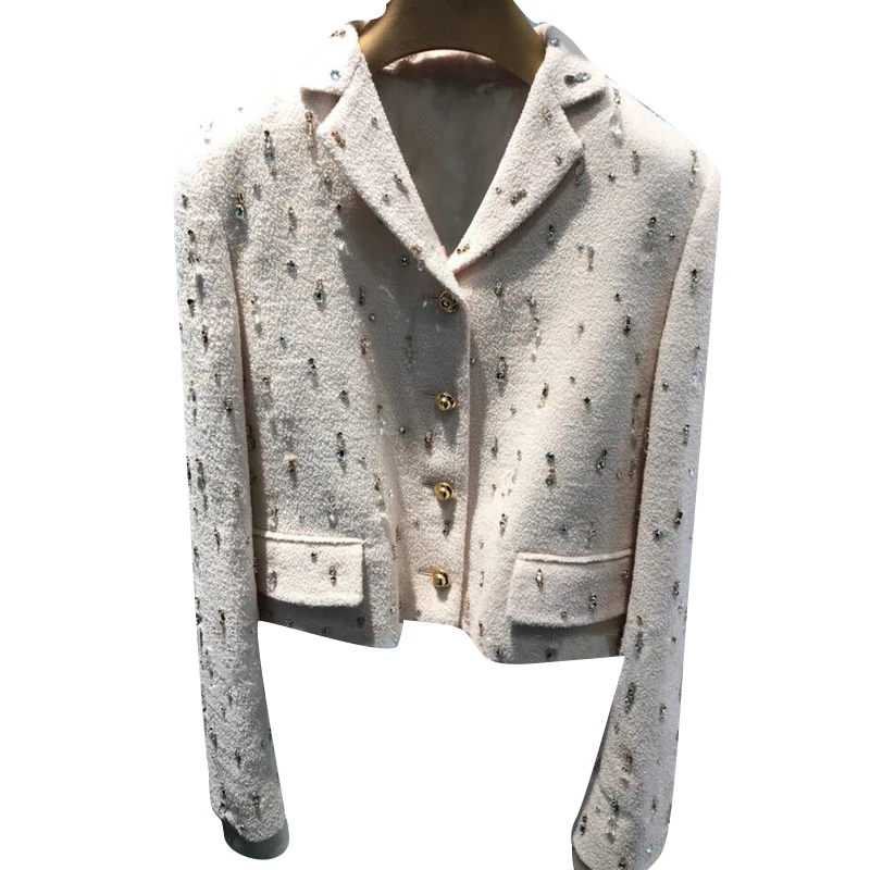 2023 Spring Autumn New Heavy Industry Rhinestone Tassel Tweed Rhinestone Coat Women's Short Suit Top Fashion Temperament Skirt