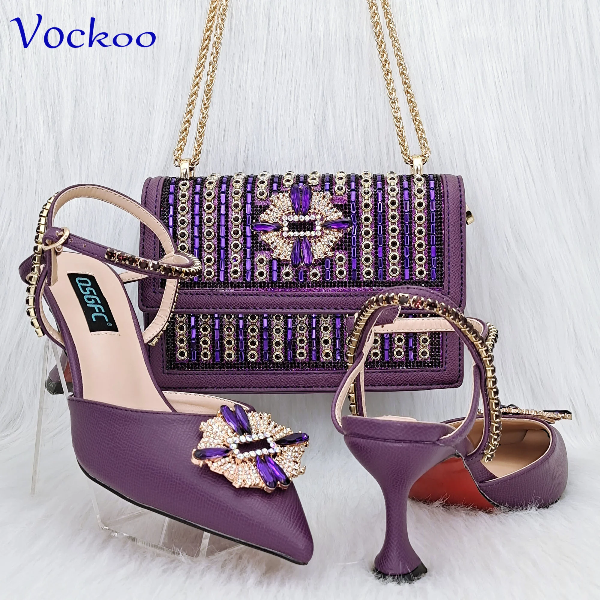 

2023 Novelty Women Shoes and Bag Set in Purple Color Pointed Toe Hot Sale Sandals Specials Arrivals for Garden Party