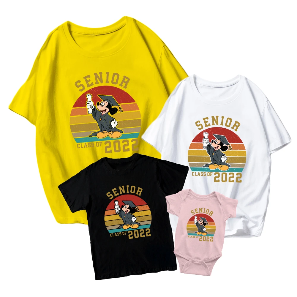 T Shirt Disney Mickey Graduate Senior Class Of 22 Print Kids Short Sleeve Baby Romper Family Match Unisex Adult New Casual Aliexpress