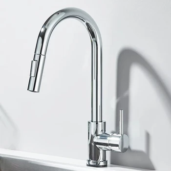 304 Rubinetto da cucina cromato, rubinetto miscelatore per lavello da cucina con bocca estraibile per montaggio su piano, ugello spray monocomando, rubinetto miscelatore 1