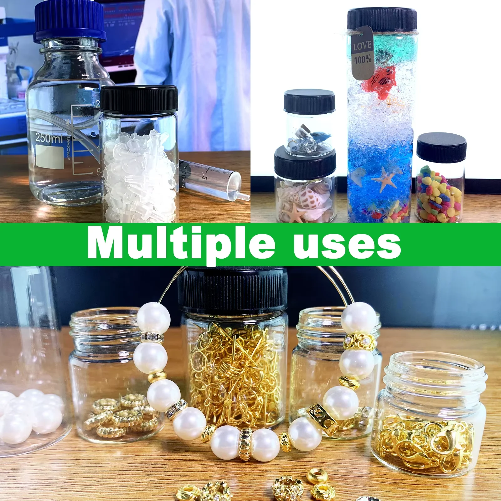 Glass Sample Vials,Wide Mouth Glass Bottle Boro 3.3 with Black Cap &Phi;47mm for Laboratory,reagents Bottle,Leaf teas, Spices,Herbs