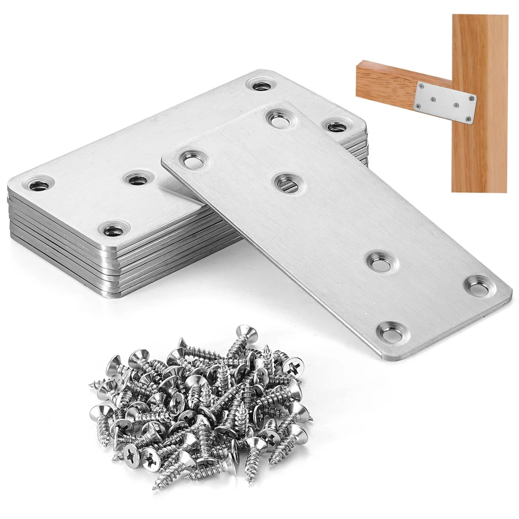 

10Pcs Flat Mending Plates Stainless Steel Straight Braces Screws Repair Joining Plates Mending Fixing Brackets For Tables Chairs