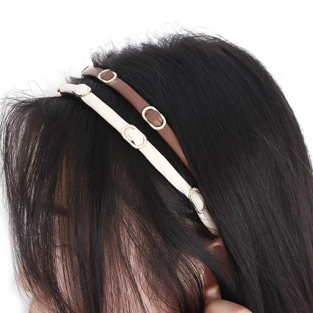

Sweet Thin Female Elegant Face Wash PU Leather Hair Accessories Women Hair Band Korean Style Headband Pearl Hair Hoop