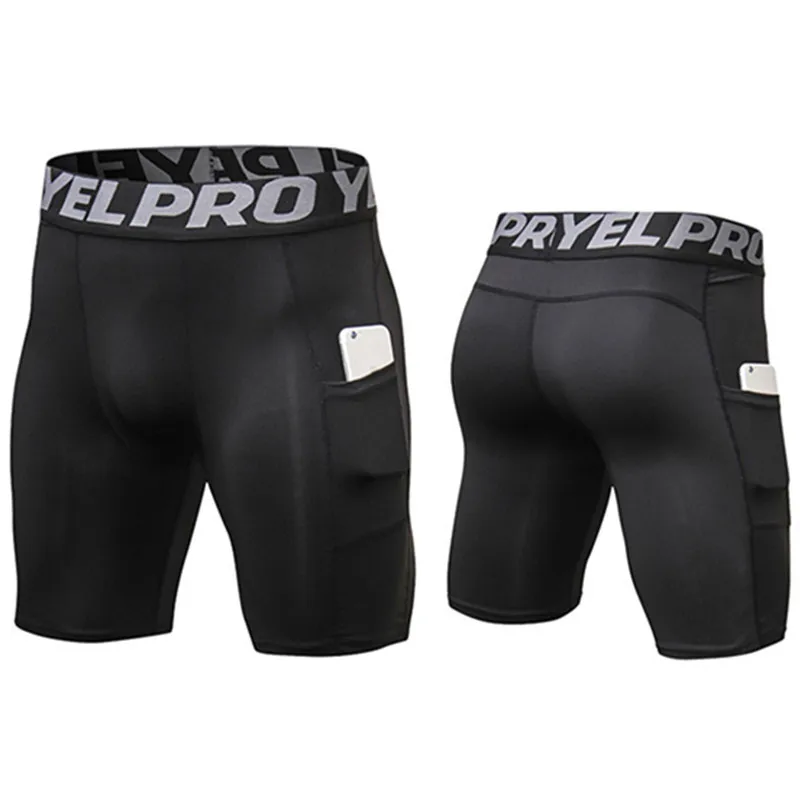 Men Compression Sports Tights Shorts With Pockets Outdoor Fitness