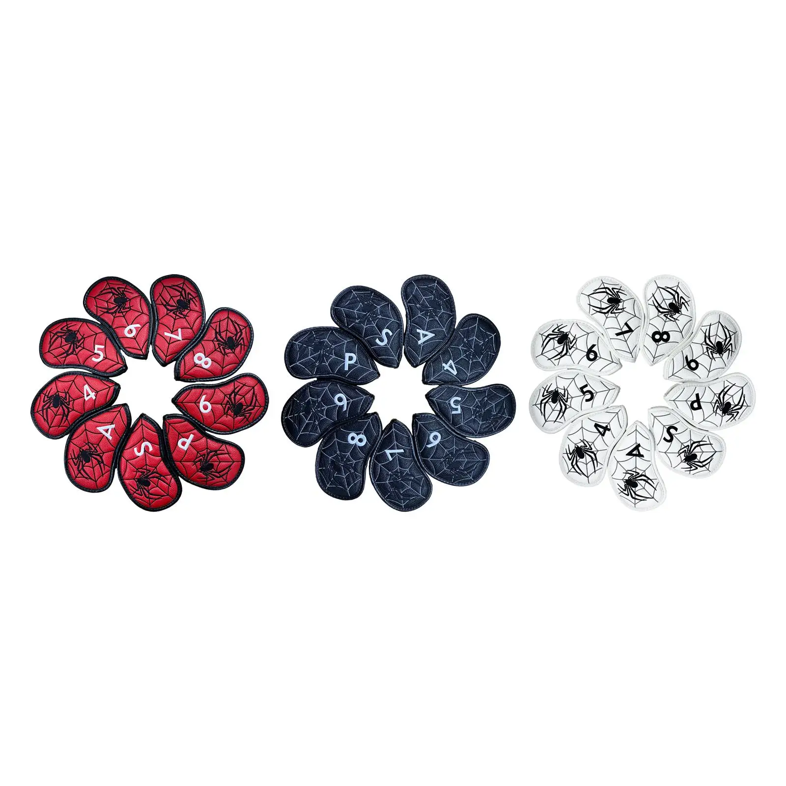 

9Pcs Golf Iron Club Head Covers Set Spider Pattern PU Lightweight Protection