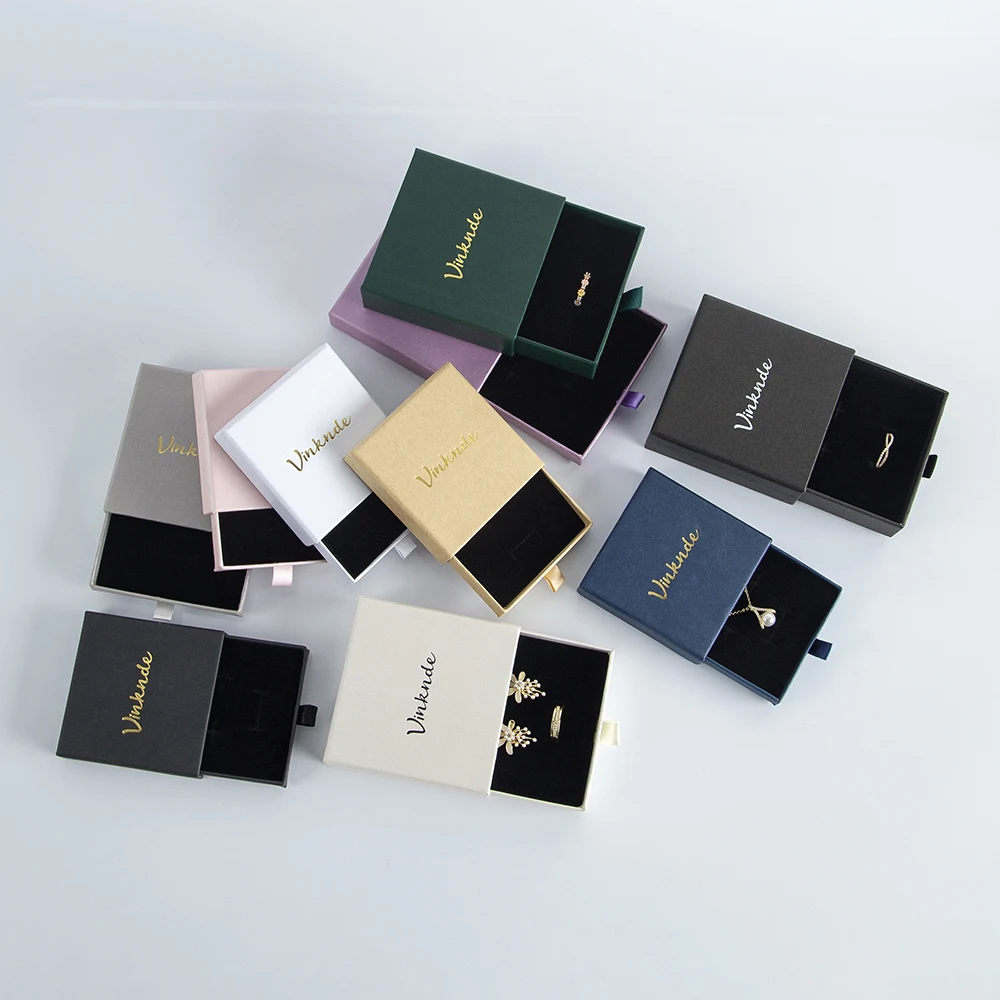 100pcs Bulk Necklace Earring Bracelet Ring Jewellery Box Custom Luxury Paper Drawer Packaging Gift Jewelry Box With Logo Printed