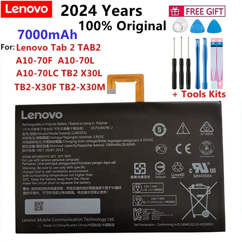 Original New 3.8V 7000mAh 26.6Wh Original L14D2P31 Battery For Lenovo Tab 2 A7600-F A10-70F Tab2 A10-70 A10-70L Battery