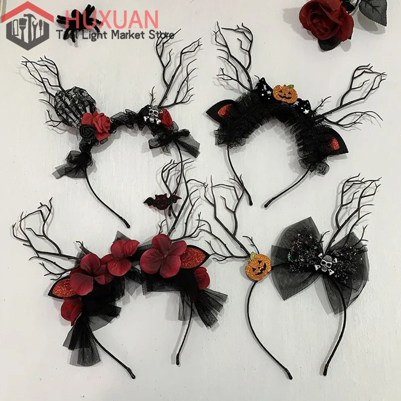 Halloween Luminous Antlers Hairpin Devil Headband With Light Elf Sparkling Hair Ornament