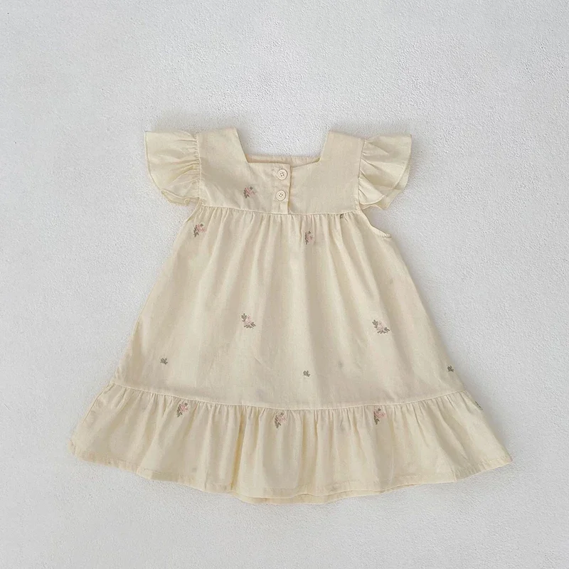 Sister Outfits Summer Girl's Princess Dress Childrens Embroidered Floral Dresses Cute Baby Flying Sleeve Bodysuit Kid's Clothing 5