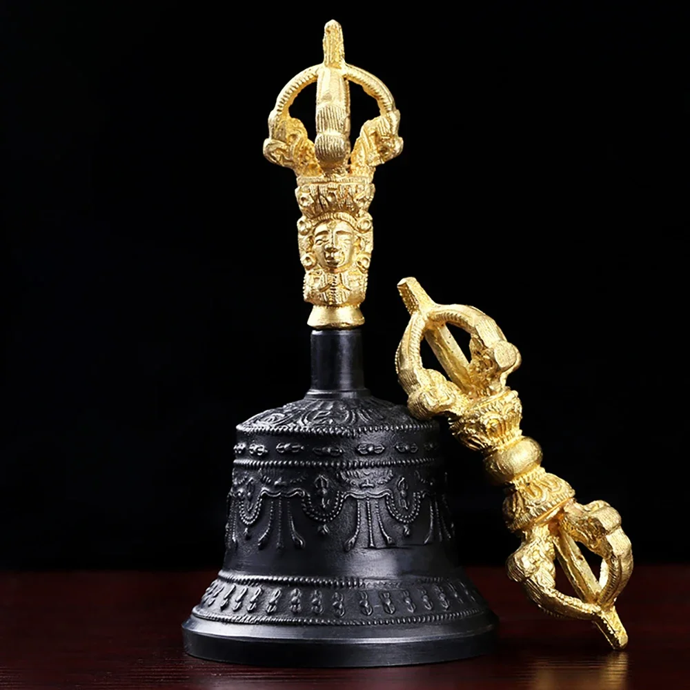 Nepal Brass Vajra Gold Luxury Tibetan Bells Chimes Buddhist Handheld Wind Chime Meditation Mindfulness Sound Healing Instruments