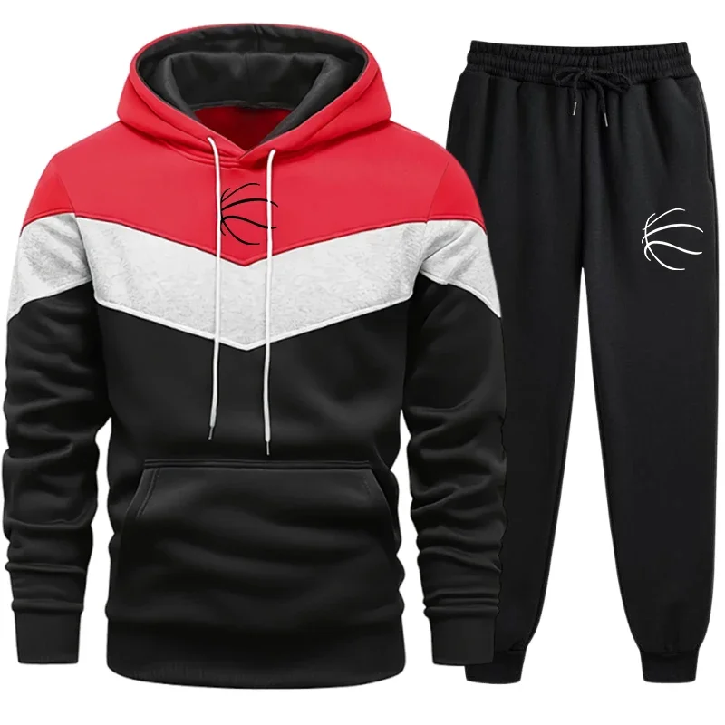 Men's Tricolor Striped Hoodies and Sweatpants Autumn Winter Sportswear