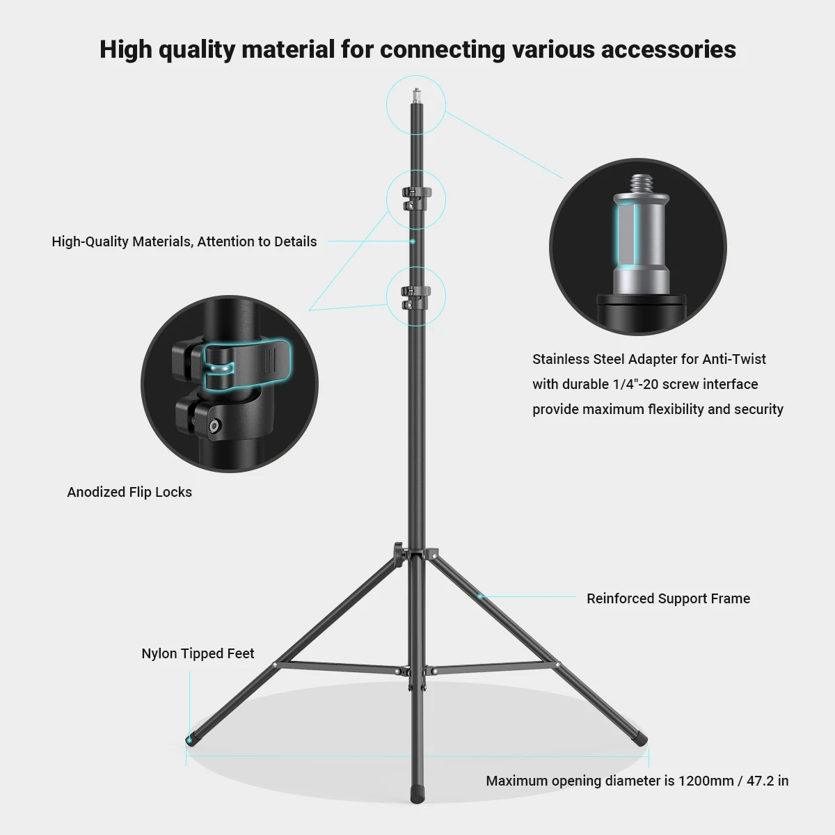 SmallRig RA-S280 Air-cushioned Light Stand Quick installation 280cm Air Cushioned Video Studio Light Tripod for Photography-3736