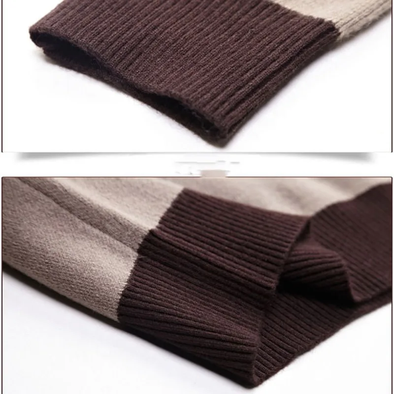 Autumn Winter New Shirt for Men Sweater Long Sleeve Plush V-Neck Fashion Casual Button Splice Pullover Knitted Patchwork Tops