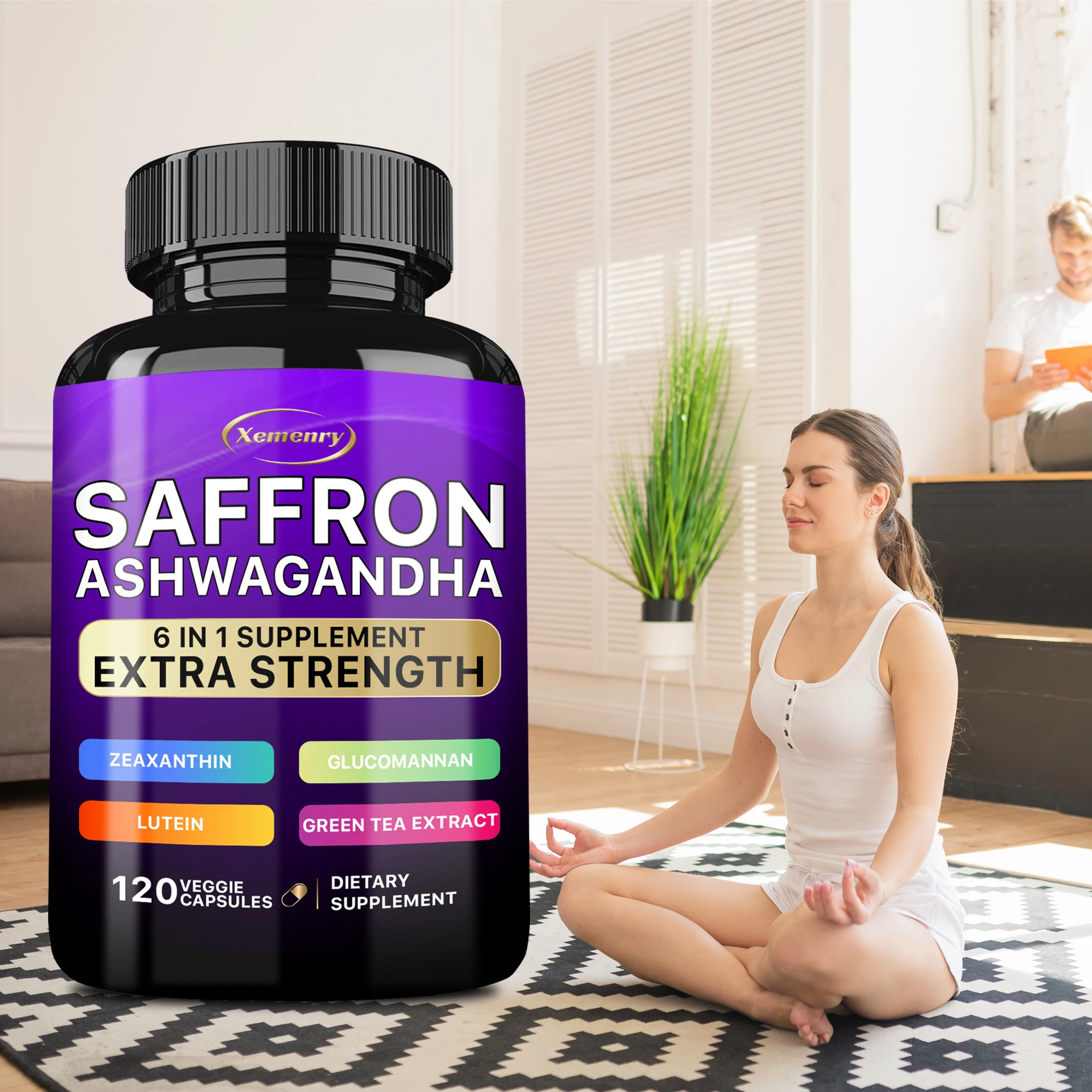 Ashwagandha Supplement Saffron Ashwagandha Capsules-Improves Mood and Vision,Promotes Overall Health-120 Capsules ashwagandha supplement