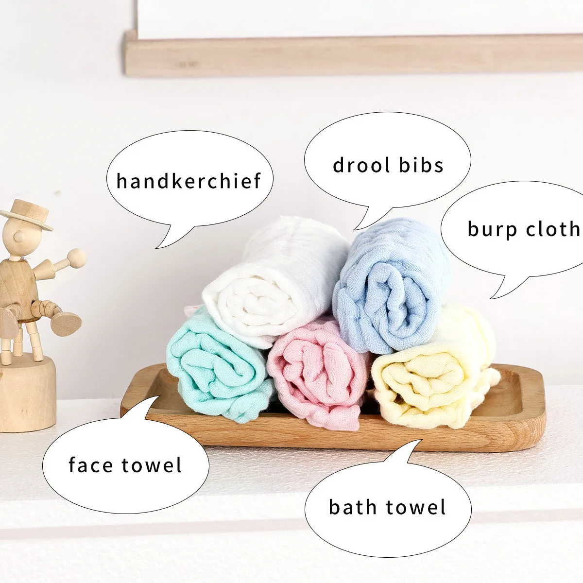 Elinfant 5PCS Solid Color Baby Face Towel Soft Cotton Gauze Baby Towel For Boys and Girls Burp Cloth