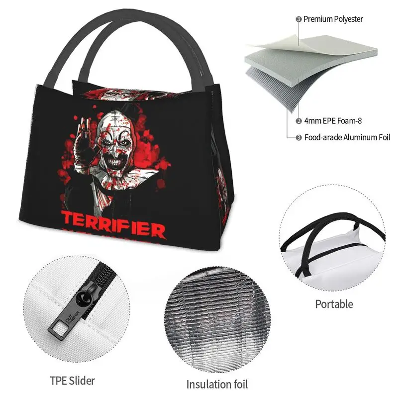 Terrifier Insulated Lunch Bag for School Office Halloween Horror Movie Clown Resuable Thermal Cooler Lunch Box Women