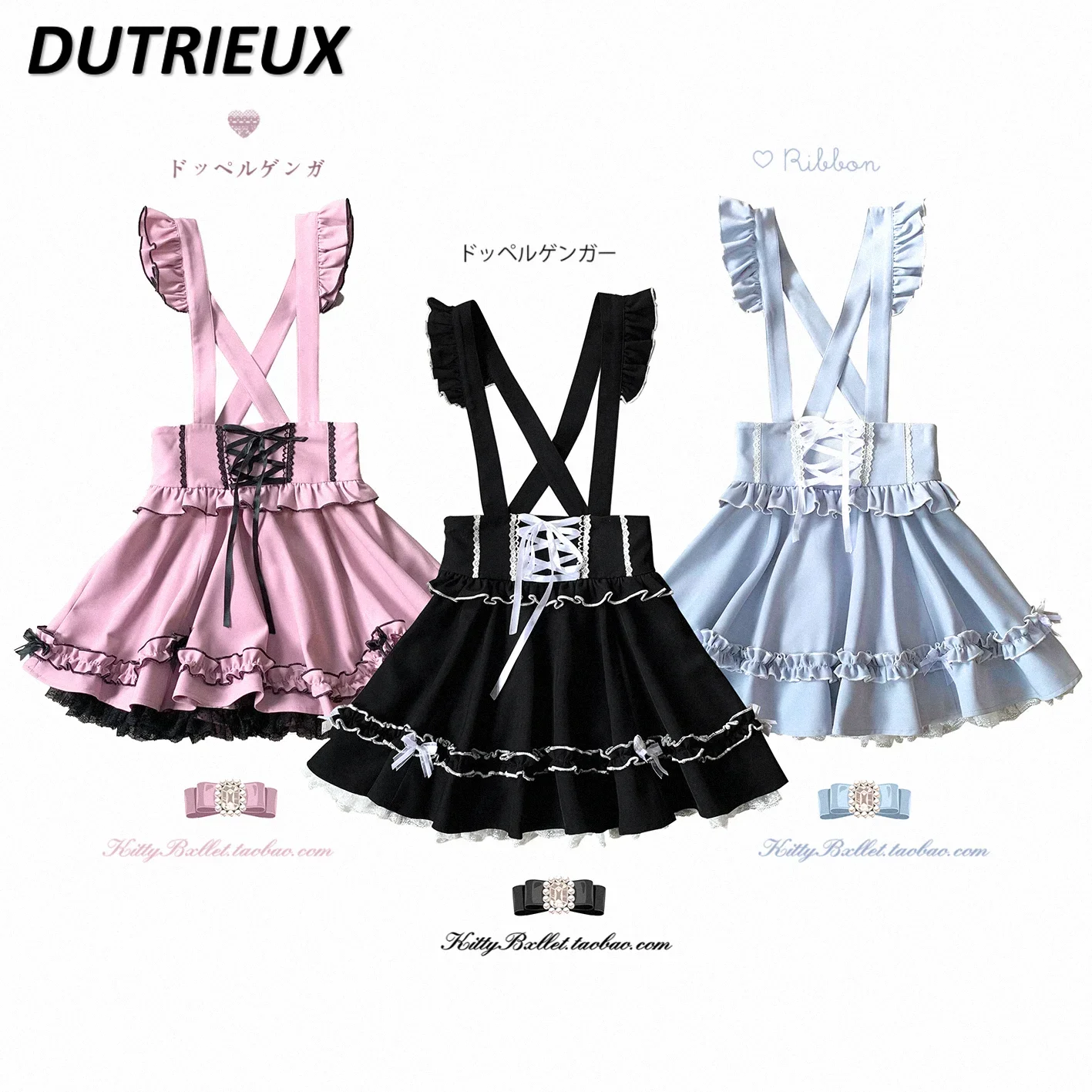 

High Waist Lace-up Cake Ruffled Short Skirt Spring and Summer New Sweet Cute Girls Wild with Support Puffy Suspender Skirts