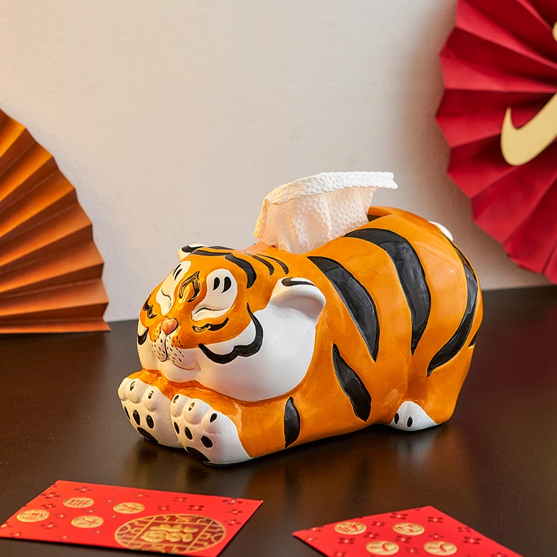 Tiger Figurine Home Storage Ceramic Tissue Box Creative Animal statue Living Room Decoration Accessories Decor Craft |