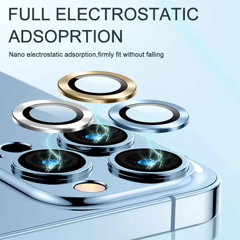 Metal Ring Camera Lens Protector Glass For iPhone 11 12 13 14 15 Pro Max Mini Plus Full Cover Camera Protector Lens Film