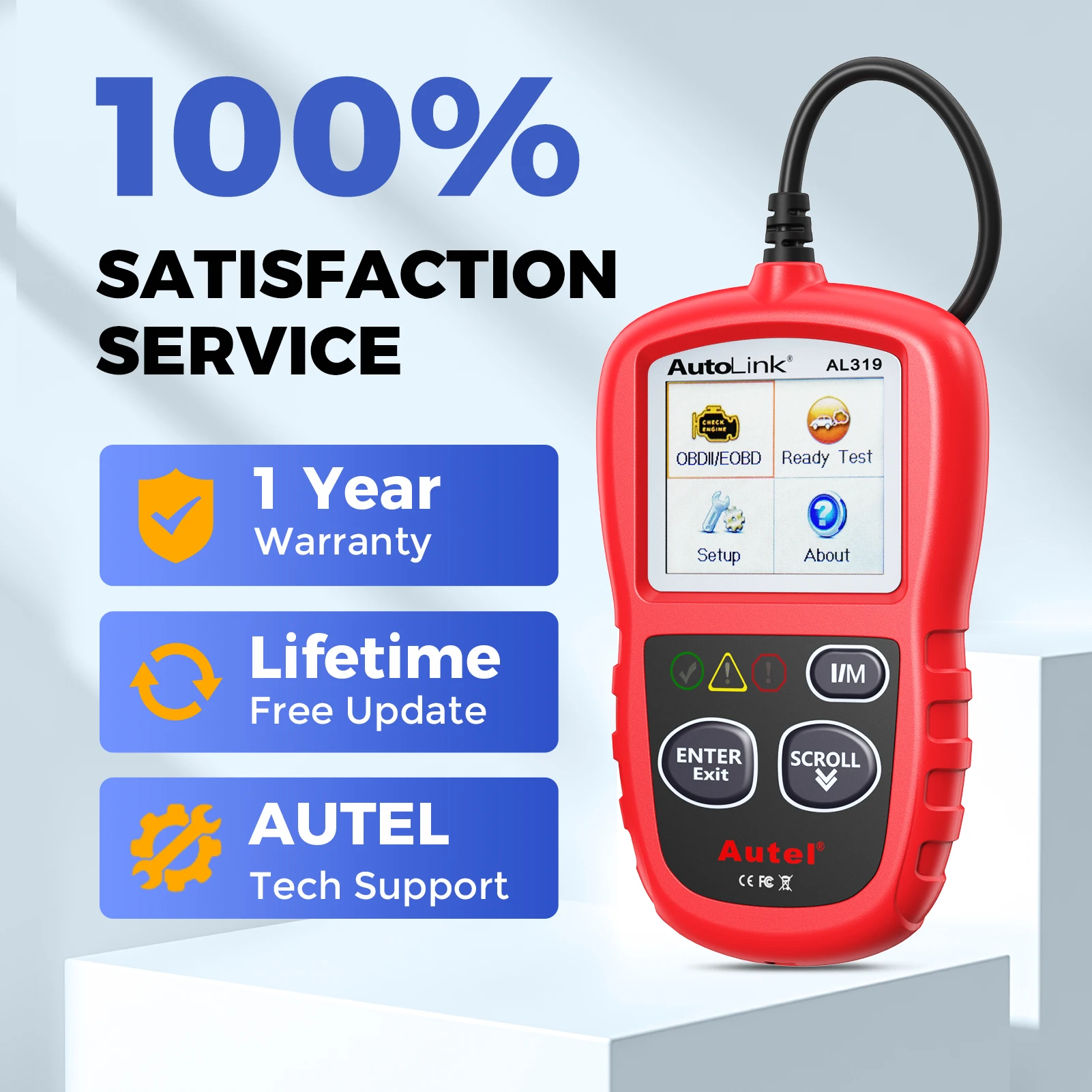 Autel AL319 Code Reader OBD2 Diagnostic Scan Tool One-click I/M Readiness Key for Check Engine Light Turn-off Freeze Frame Data 2