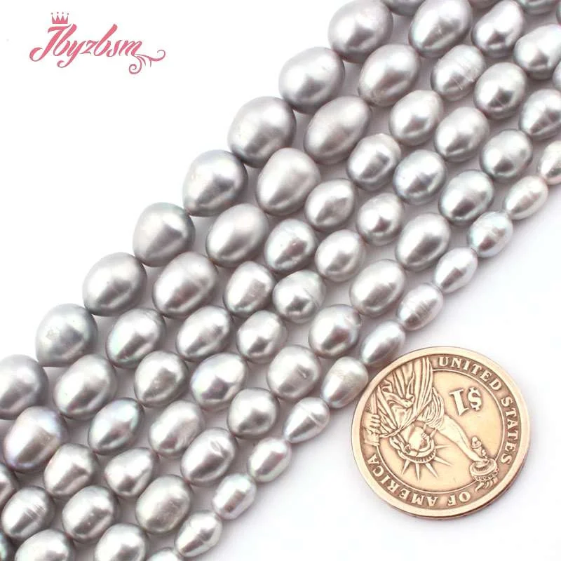 5-6,7-8,8-9mm Oval Gray Freshwater Pearl Loose Beads Natural Stone Beads For DIY Necklace Bracelets Jewelry Making Strand 15