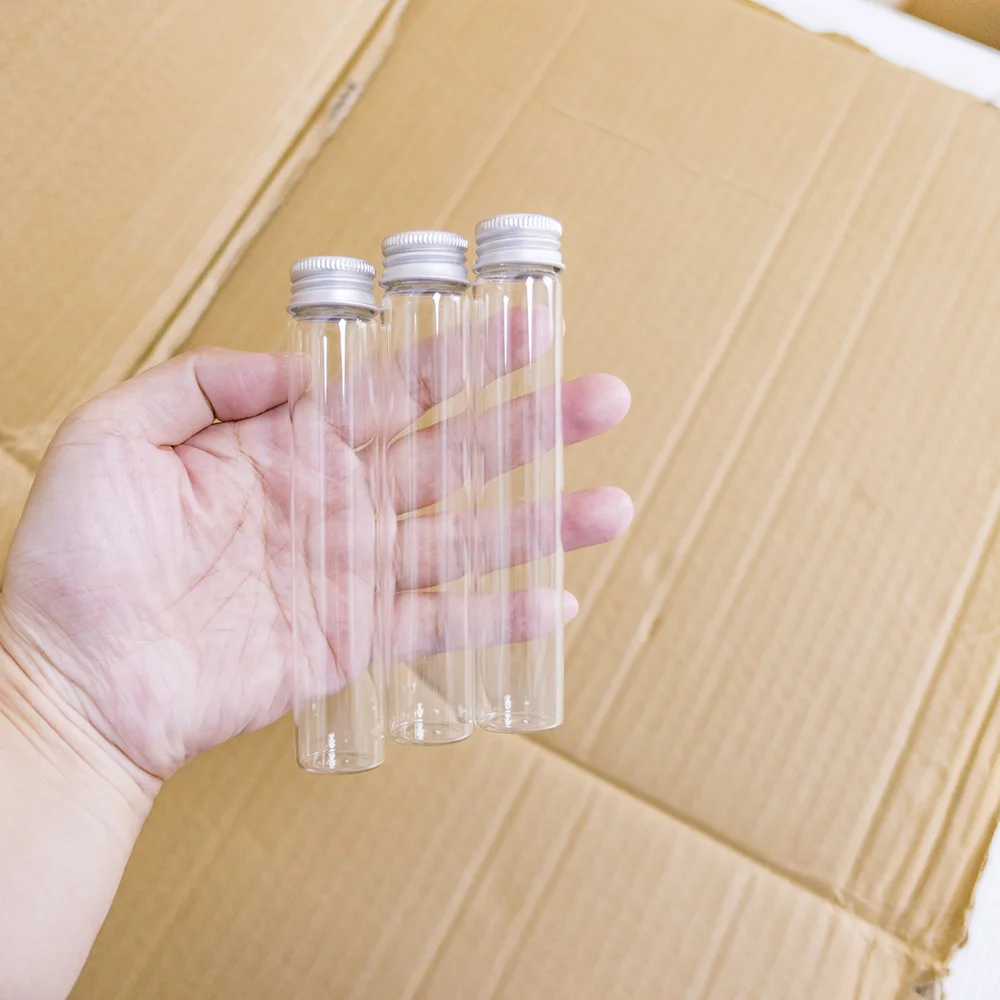 5ml 8ml 10ml 12ml 20ml 25ml 30ml Tiny Transparent Glass Bottles with Silver Aluminium Screw Cap Cute Jar Vials DIY Craft 100pcs 5