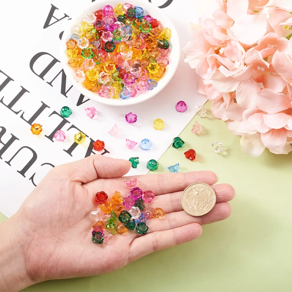 about 1900pcs/500g Transparent Acrylic Tulip Flower Bead Caps Lily of the Valley Floral Spacer Loose Bead for DIY Jewelry Making