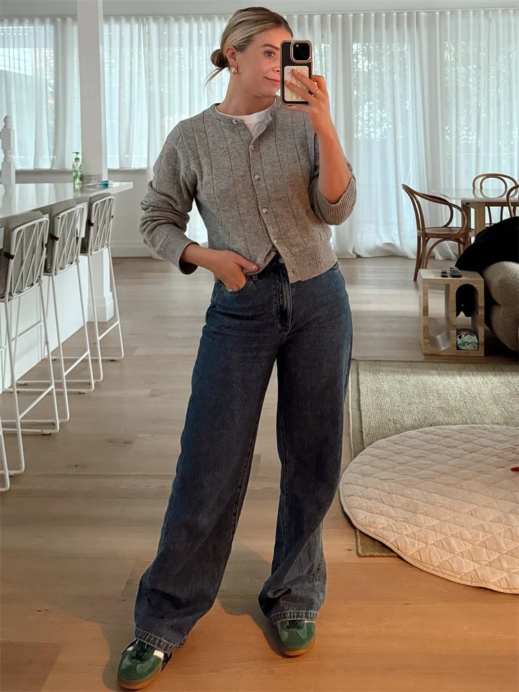 Casual Knit Sweater Cardigan For Women Long Sleeve Loose High Waist Solid Fashion Outwear Knitwear Female Cardigan Summer