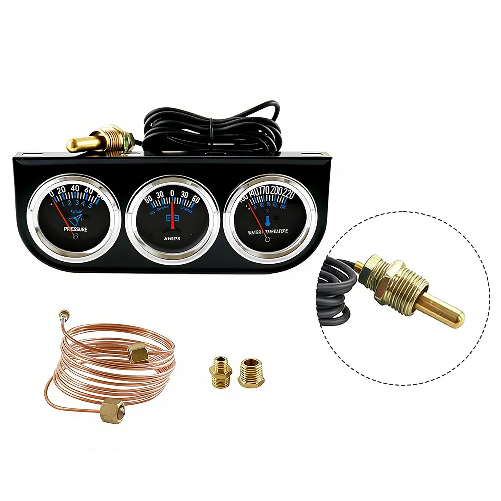 52mm 24V 트리플 게이지 클러스터 클래식 기계식 포인터 수온 오일 압력 연료 레벨 트럭 대시보드 장착용