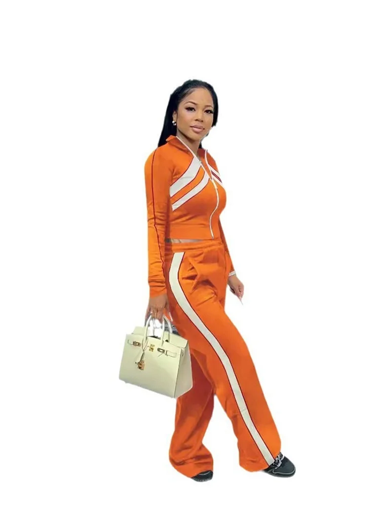 Wmstar Two Piece Set Women Pants Sets Casual Top Loose Stretch Zipper Long Sleeve Fall Clothes New Style Wholesale Dropshipping