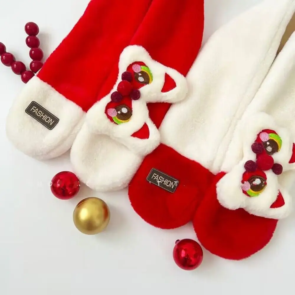 Chinese Style New Year Lion Dance Red Children's Scarf Cute Cartoon Autumn Winter Plush Cross Scarf Warm Thicken Neck Cover