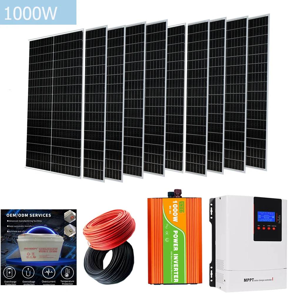 1000w solar panel kit 150KWH/Month 220V home solar power kit With Battery  Inverter MPPT Solar Charge Controller Eaiser Install - AliExpress
