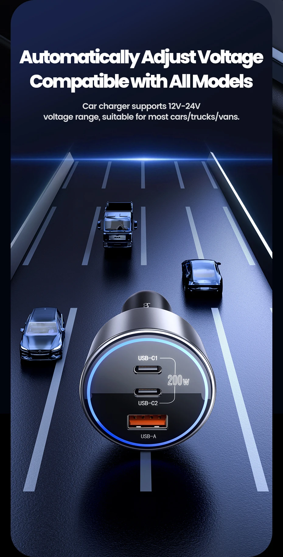 Toocki 200 W USB C Auto Ladegerät Für QC4.0 PD 3,0 Super Lade LED Multi-Port Typ C auto Telefon Ladegerät Für Samsung S23 iPhone 15 – Detail 9