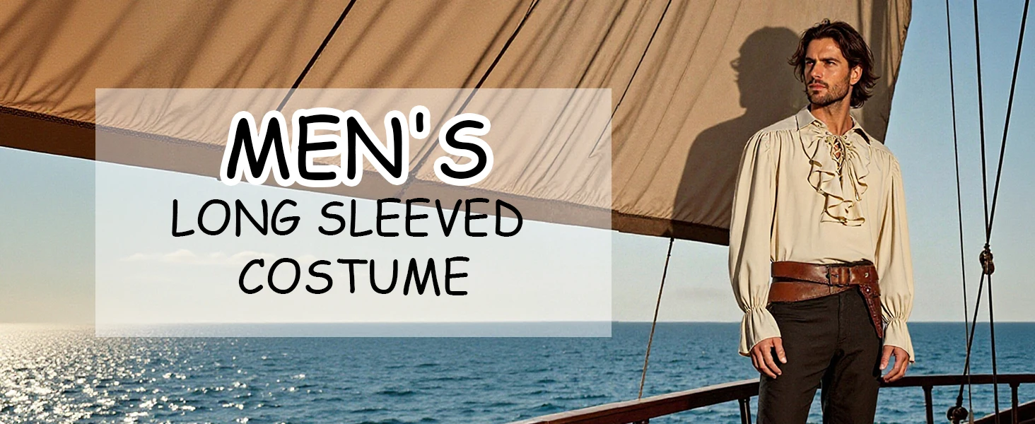 JEMITOP Herren Piraten-Vampir-Rüschenhemd mit Elastischen Manschetten, Viktorianisches Steampunk Renaissance Mittelalter Cosplay Kostüm – Detail 1