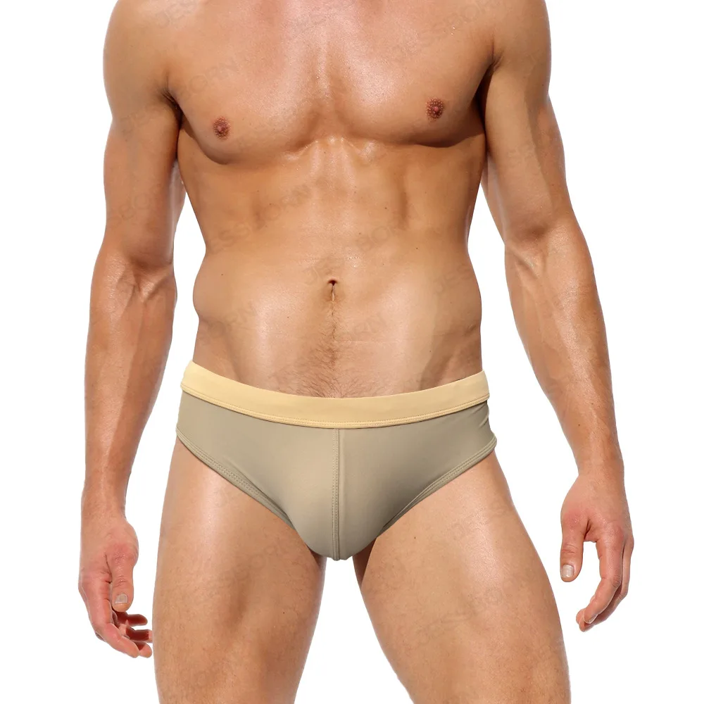 Men Mesh Stitching Solid Color Swimming Briefs Summer Fashion Low Waist Sexy Beach Surf Quick Dry With Push Pad Bikinis