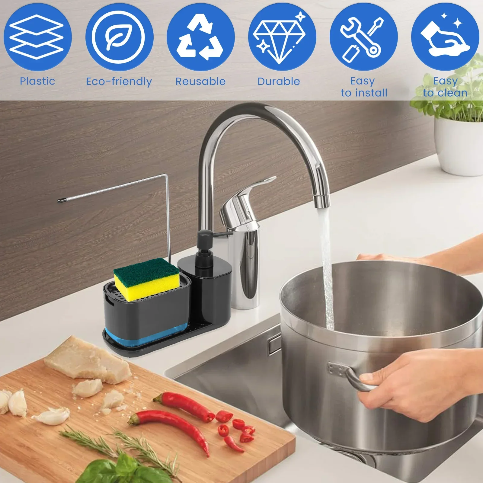 

New Holder Set Kitchen Dispenser With Multifunctional Press Soap Tray And Dish Detachable Towel Hand