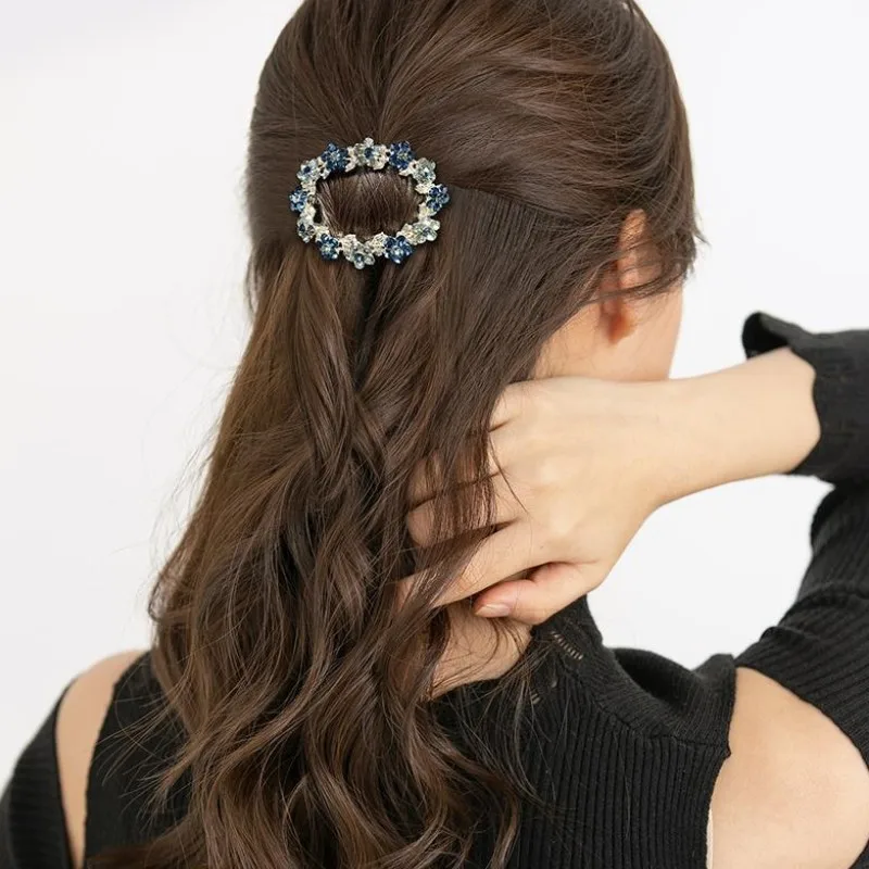New Korean oval flower crystal spring hairpin luxury zircon top clip horsetail clip temperament female fashion hair accessories