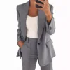 2025 New Fashionable Solid Color Premium Slim Fit Cardigan Temperament Suit Coat Women's Wear Outerwears Commuting Pant Sets 2