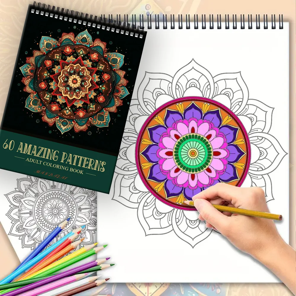 Mandala-Malbuch für Erwachsene, 60 Seiten, kreatives Malbuch, brillantes, stressabbauendes Kunststift, farbiges Malbuch – Detail 10