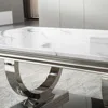Modern Marble Coffee Table, Rectangular White and Silver, with U-shaped Stainless Steel Base and Silver Mirror Finish 3