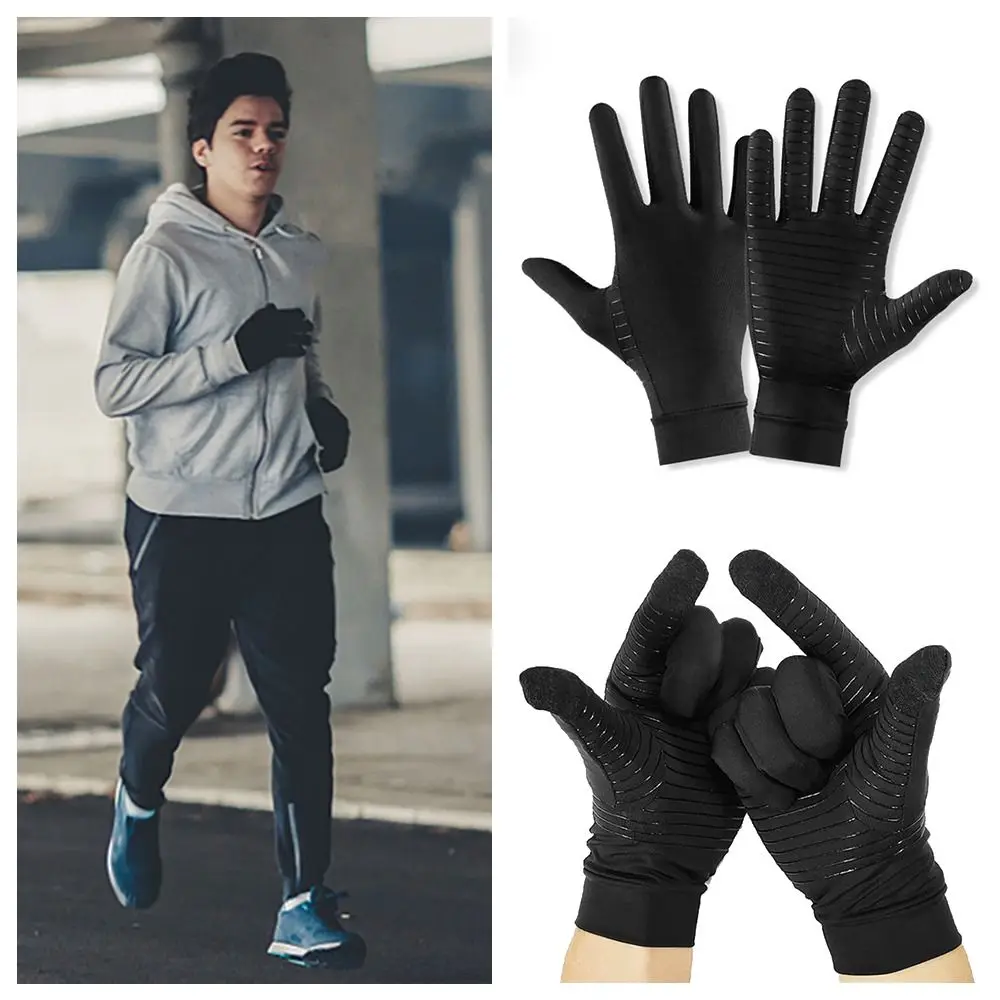 

Black Outdoor Sports Gloves Full Finger Fall Winter Copper Fiber Gloves Keep Warm Running Hiking Touch Screen Mittens Women Men