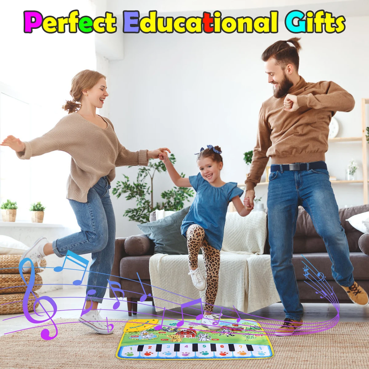 60x39cm Musical Piano Mat for Kids Toddlers Floor Keyboard Dance Mat with 8 Animal Sounds Baby Educational Toys floor mat kids carpet plush play mat