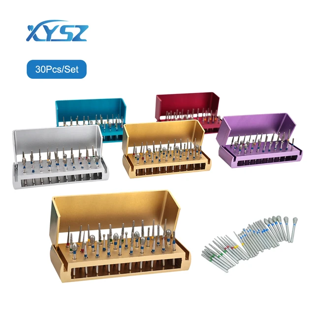 30pcs Dental Diamond Burs Drill Disinfection Block High Speed Handpiece burs Holder Alumimum Instrument Teeth Whitening Tool