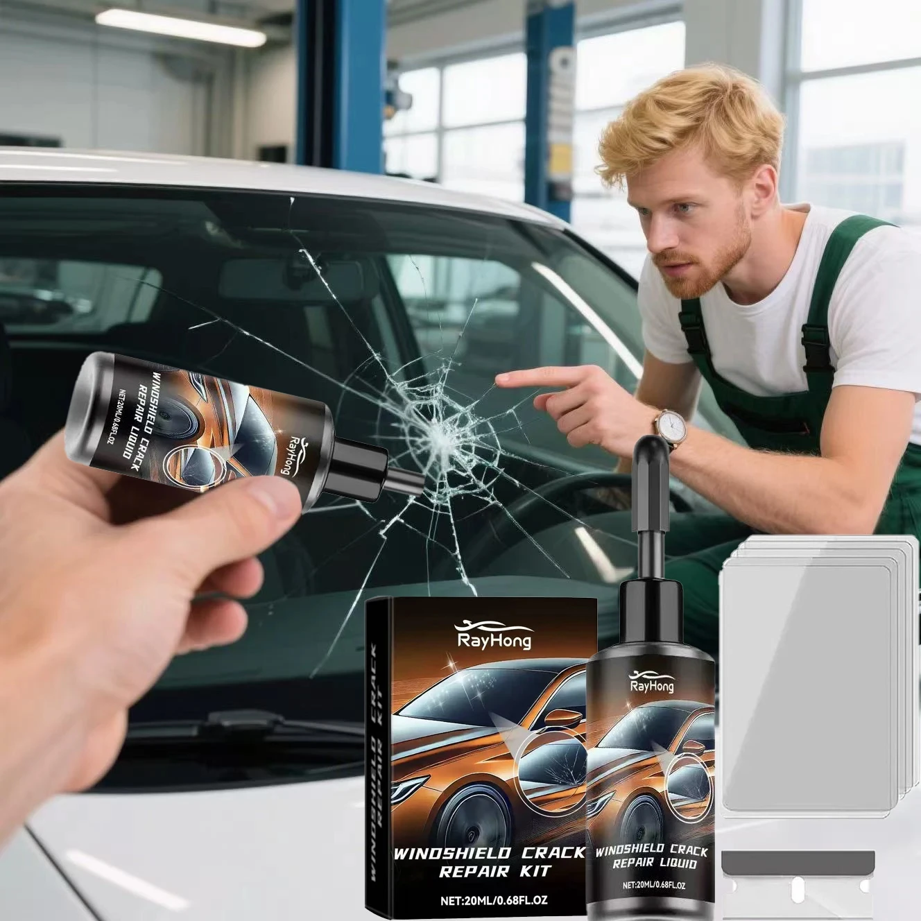 น้ำยาซ่อมรอยแตกกระจกหน้ารถ เรซิ่นซ่อมกระจกรถยนต์ น้ำยาซ่อมรอยขีดข่วนและรอยแตกกระจกหน้ารถ กาวซ่อมกระจก อุปกรณ์เสริมรถยนต์ 1