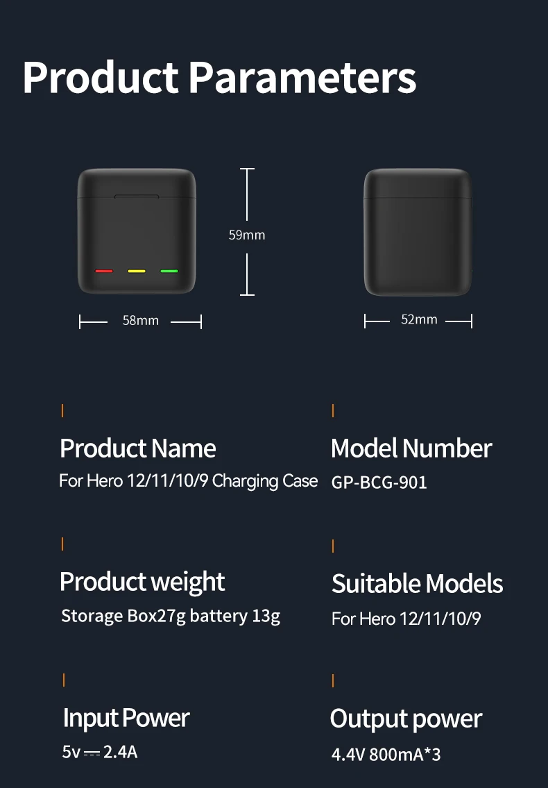 TELESIN Portable Battery Charger Fast Charging for Hero12 Battery Hero 12 11 1
