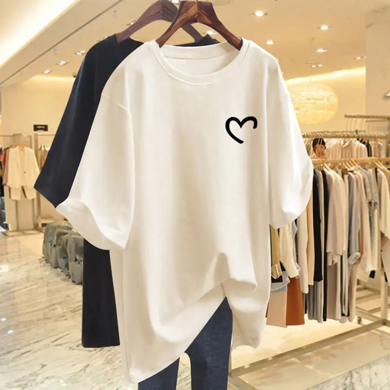 2024 New Summer American Large Top Fashion Trend Round Neck Printed Loose Oversized Casual Short Sleeved T-shirt for Women - Image 4